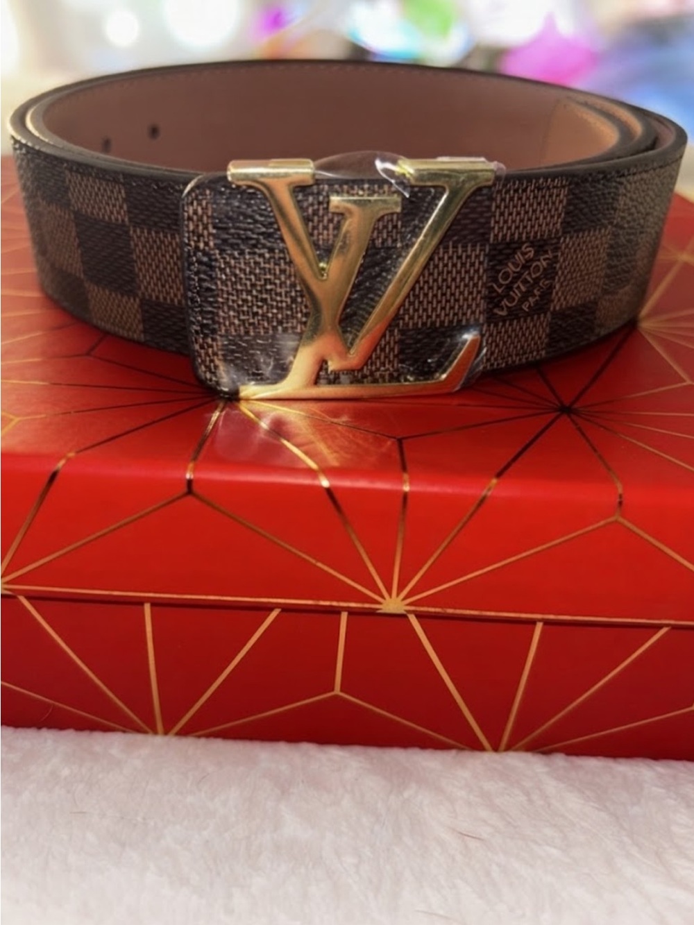 Brand New ! Damier Ebene Brown Belt with Gold LV Buckle